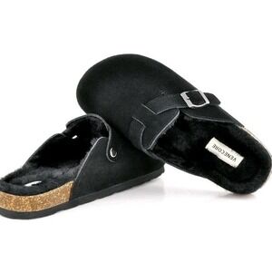 Women's Erica Suede Fur Lined Clog Mule NWOT w Box 7.5 Black Comfort Slip On